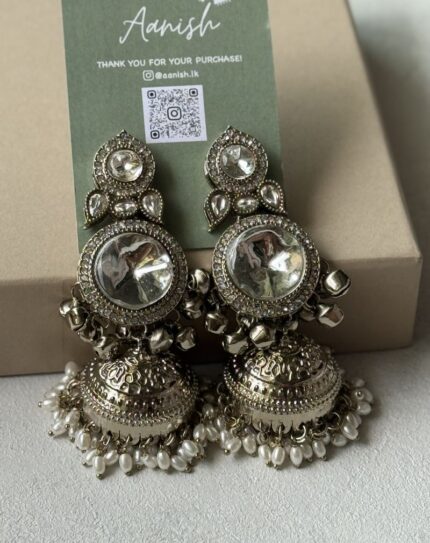 Dull Gold and Silver Mix Earrings with Pearls