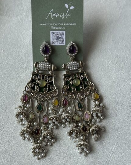 Dull Gold Multicoloured Earring with Pearls