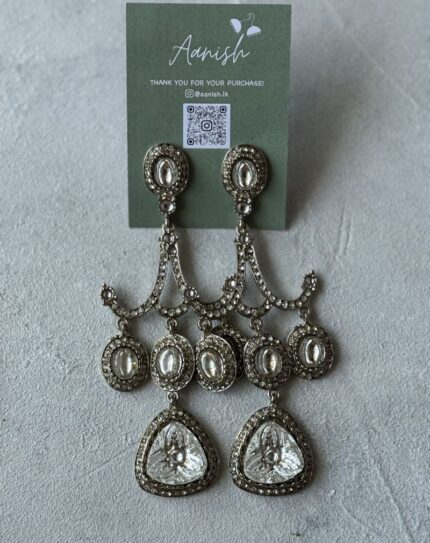 Dull Gold Earring with White Stone