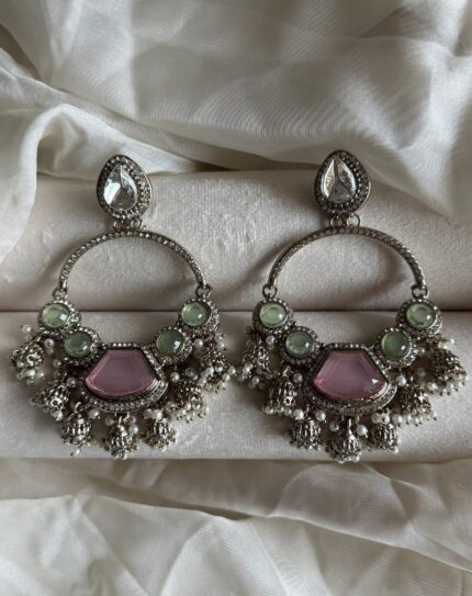 Mint And Pink Stone Earrings