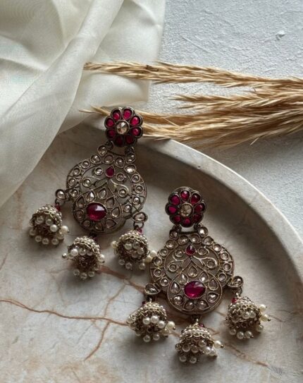 Hot Pink Stone with Cream Pearls