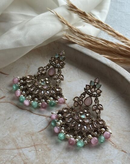 Mint And Pink Stone Earring