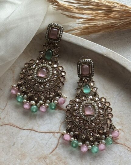 Mint and Pink Stone Earrings