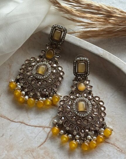 Mustard Yellow Stone with Cream Pearls