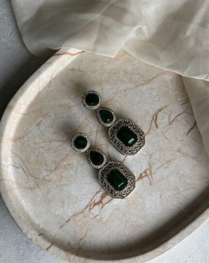 Dark Green Stone Earrings