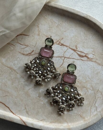 Mint and Pink Stone Earring